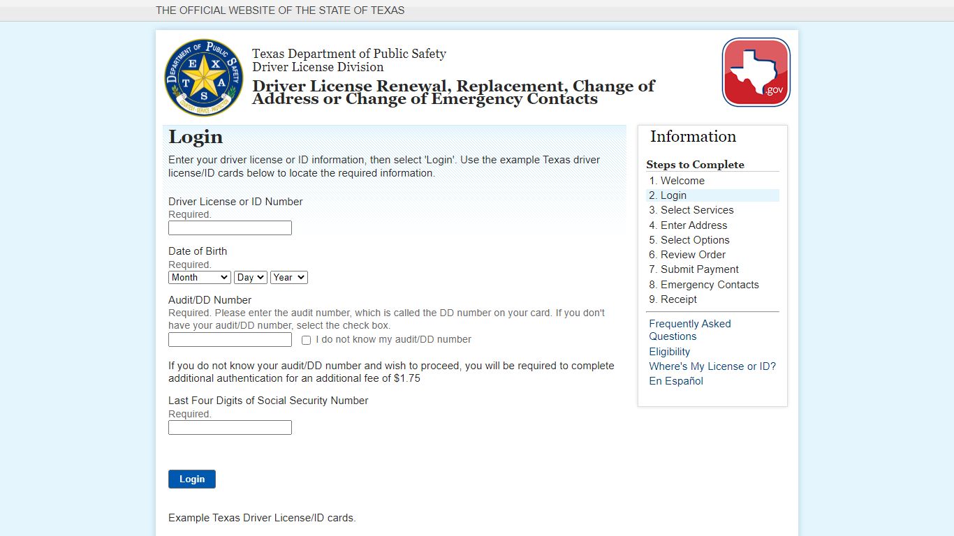 Login | Driver License Renewal and Address Change | Texas.gov